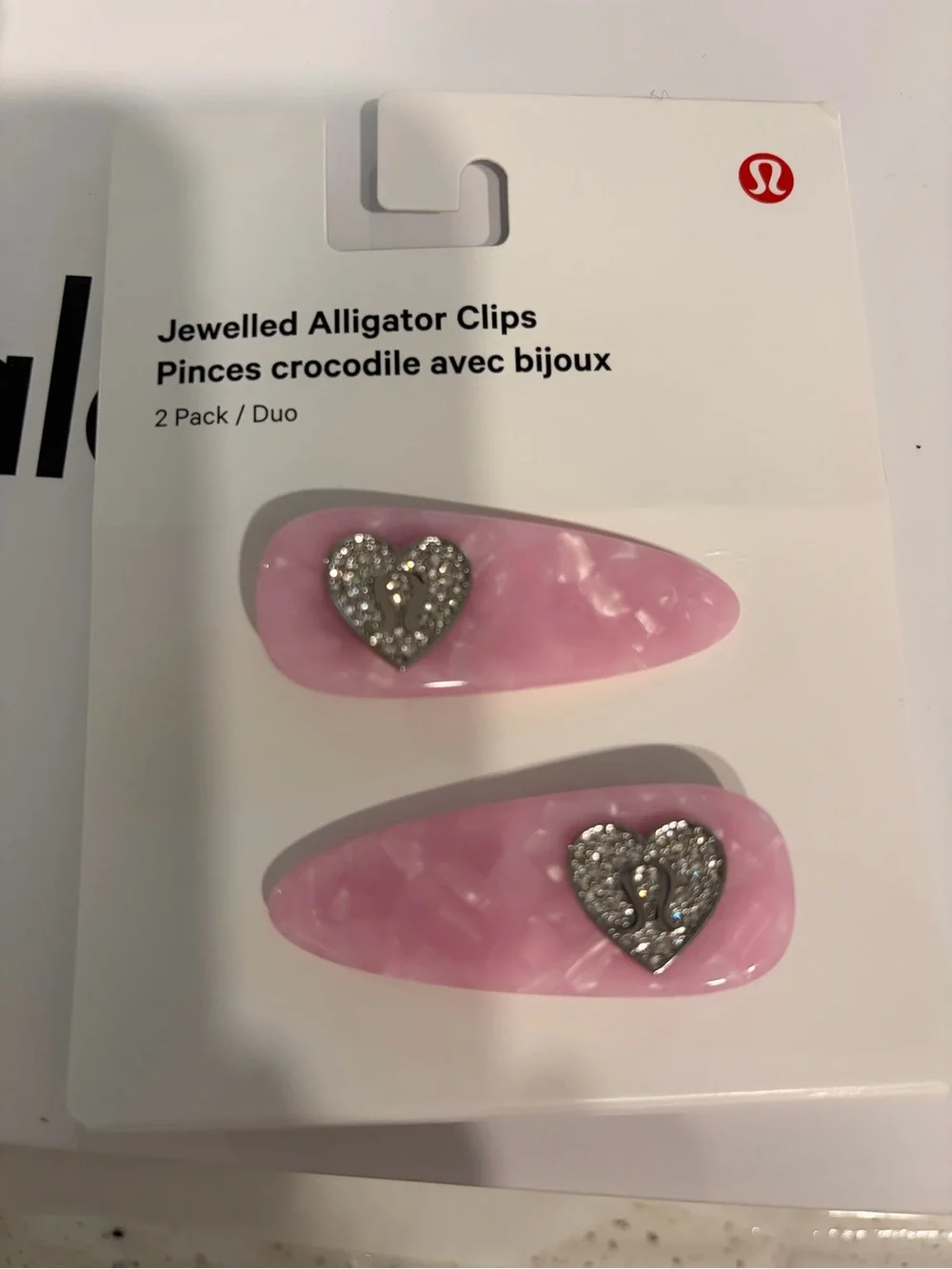 lululemon athletica Pink Jeweled Heart Alligator Clips - 2 Pack